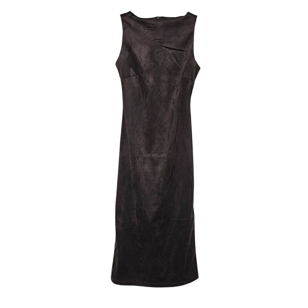 Sincerely Jules XS Brown Faux Suede Midi Dress Sleeveless Sheath‎ Minimalist ~